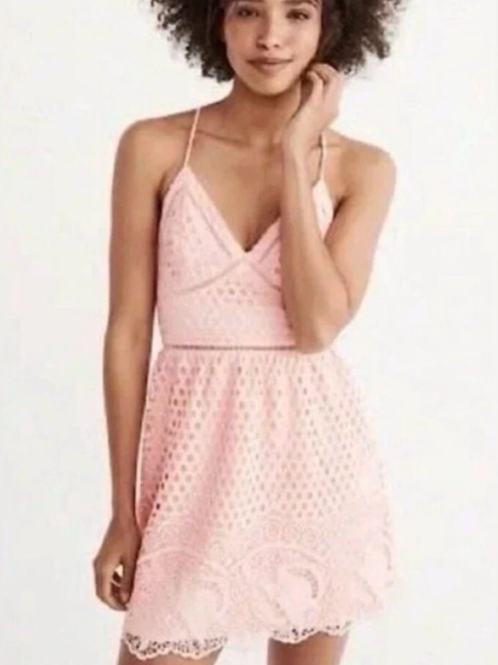 Abercrombie Pink Eyelet Lace Mini Dress Open Back Fit & Flare Medium Tall
